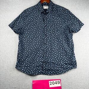 Express Soft Wash Slim Shirt Navy Blue Flower Tropical Button Up Short Sleeve XL